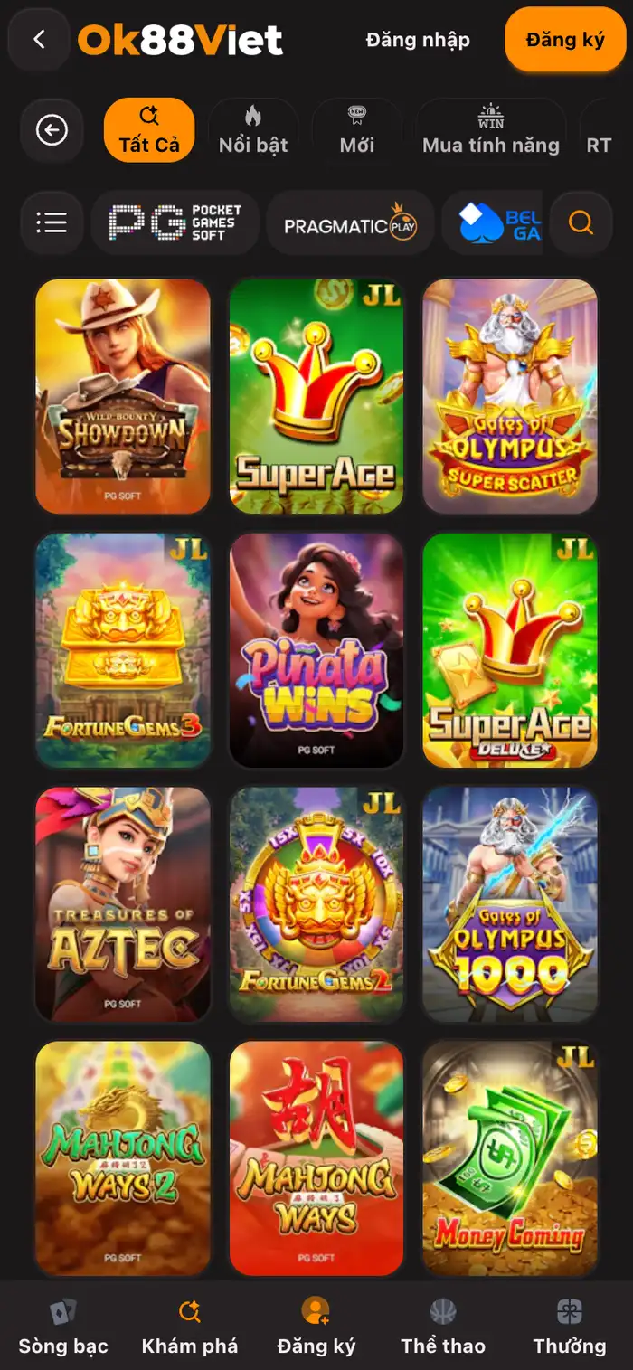 Sảnh nổ hũ OK88 với hàng lọc nhà cung cấp và lưới game